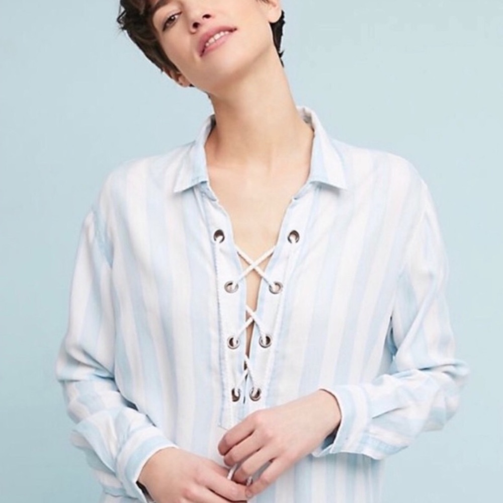 Rails Uli Lace Up Nautical Stencil Tunic Top Long… - image 2